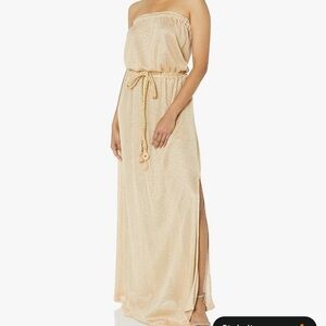 Ramy Brook Maya Strapless Knit Gown Coverup Maxi Dress Size S Metallic Thread